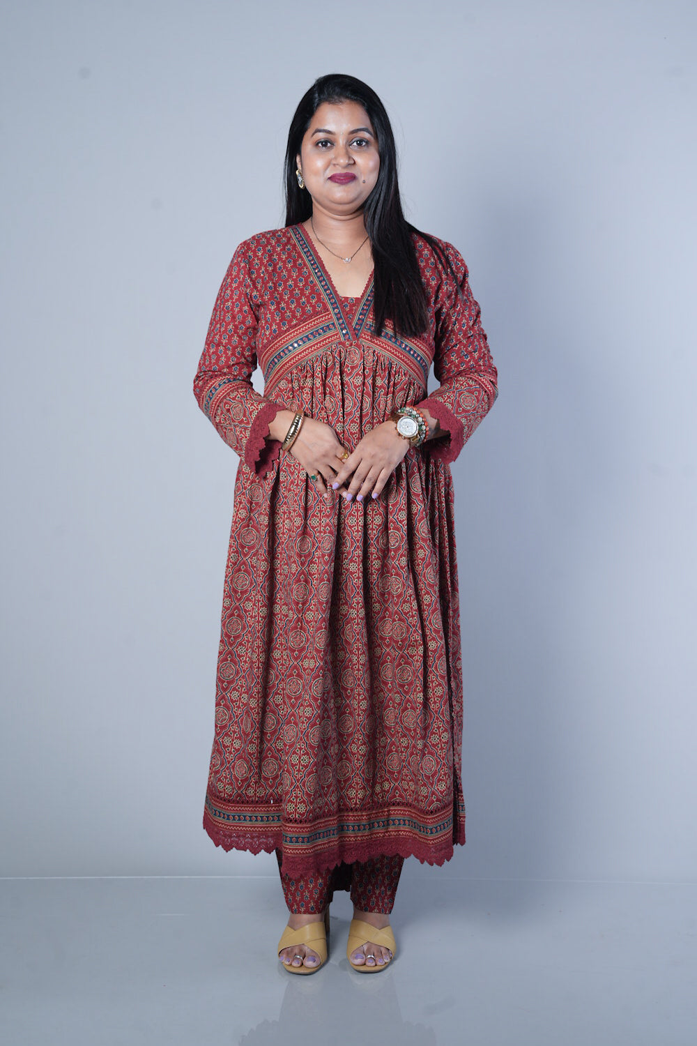 Ajrakh cotton Alia cut Suit set
