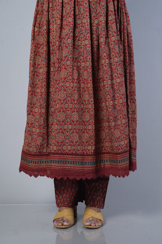 Ajrakh cotton Alia cut Suit set
