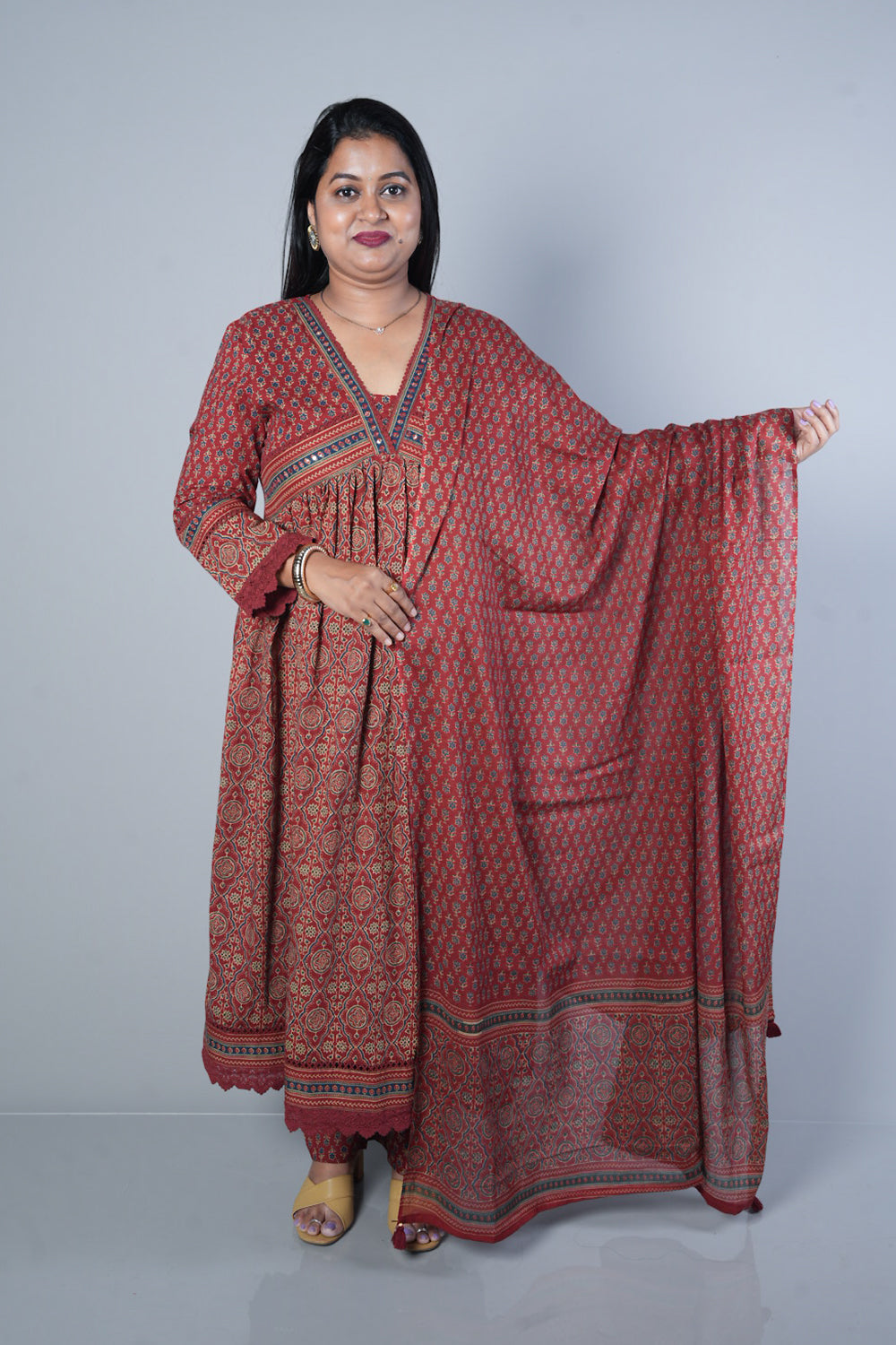 Ajrakh cotton Alia cut Suit set