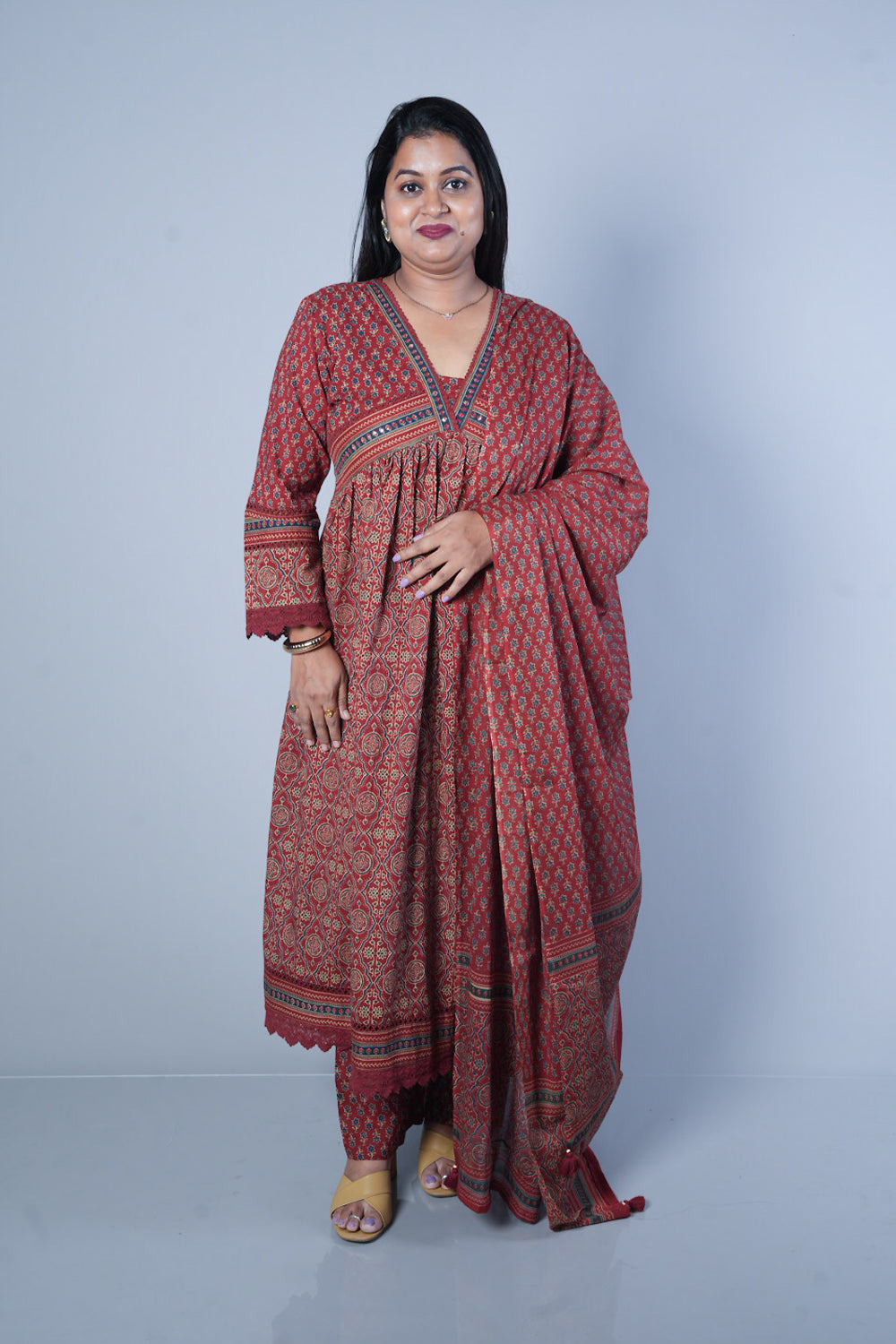 Ajrakh cotton Alia cut Suit set