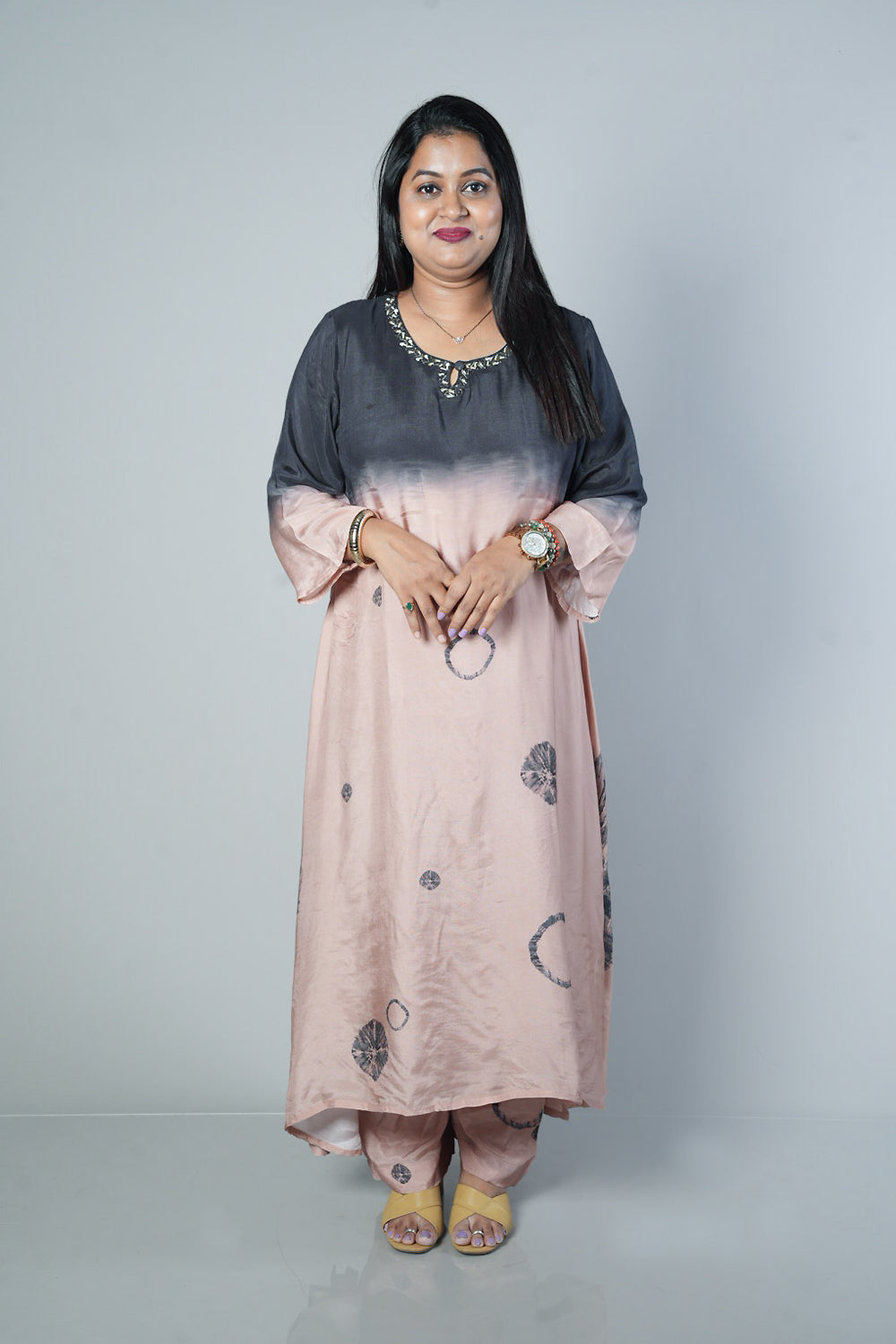Shibori grey colour Premium Maslin suit set