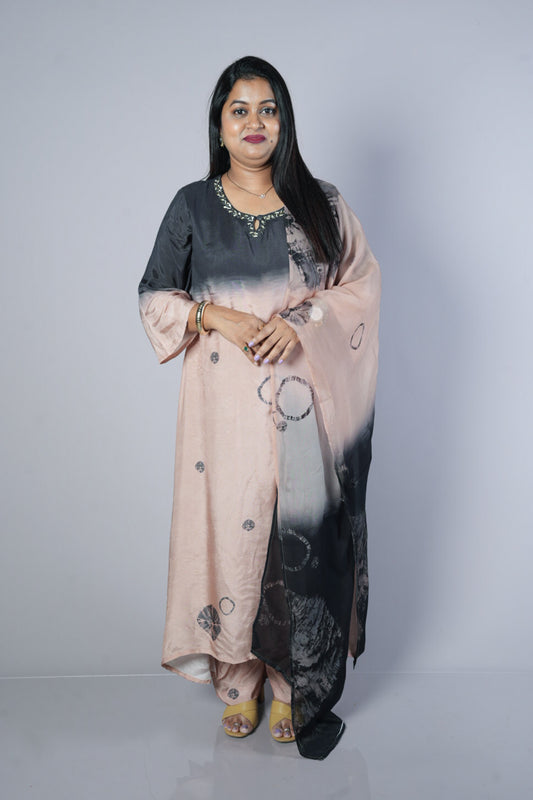 Shibori grey colour Premium Maslin suit set