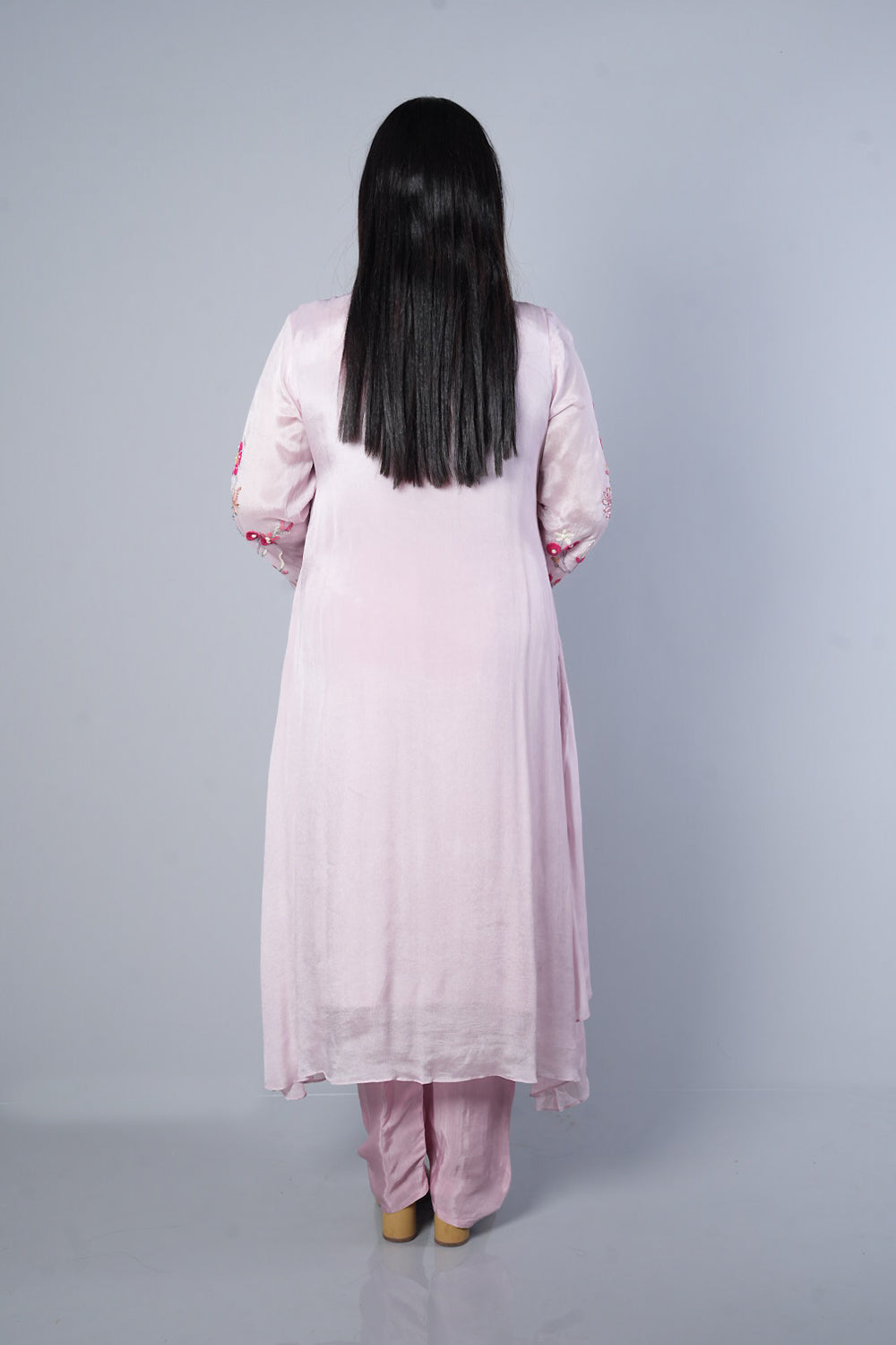 Baby Pink Jacket pattern pure chinnon kurti pant