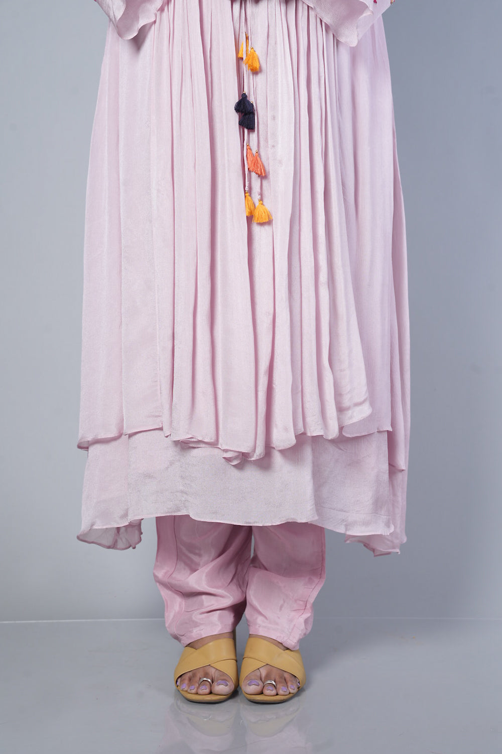 Baby Pink Jacket pattern pure chinnon kurti pant