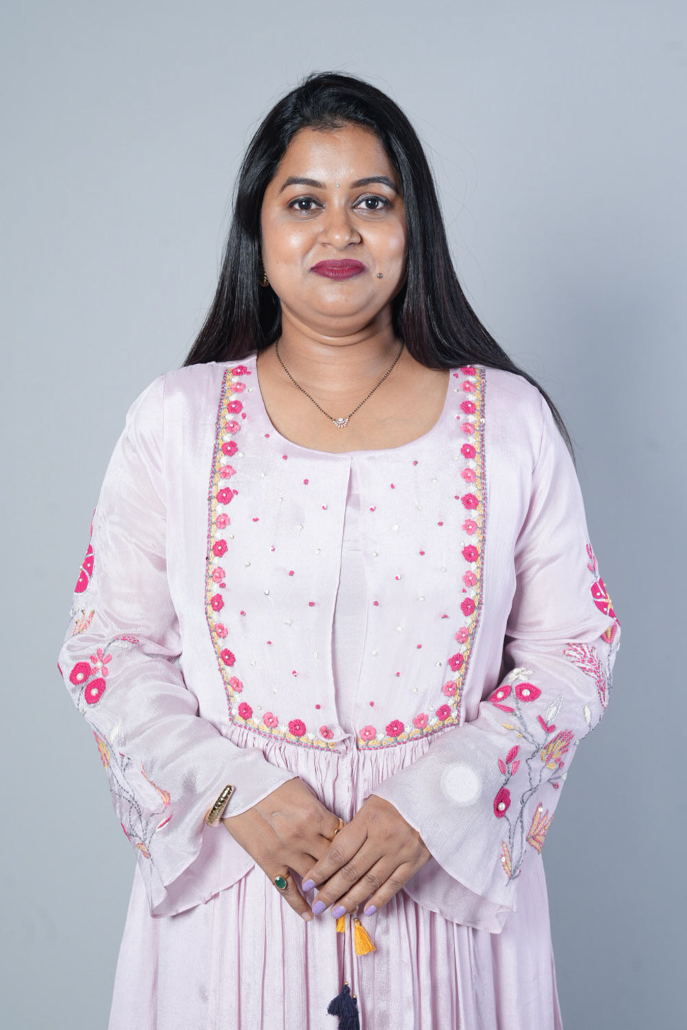 Baby Pink Jacket pattern pure chinnon kurti pant