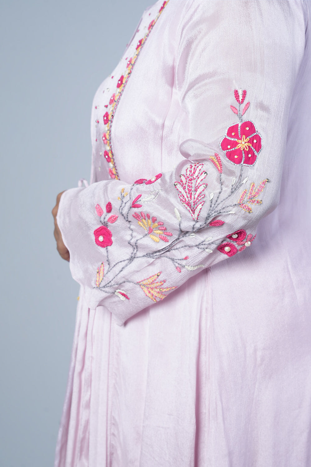 Baby Pink Jacket pattern pure chinnon kurti pant