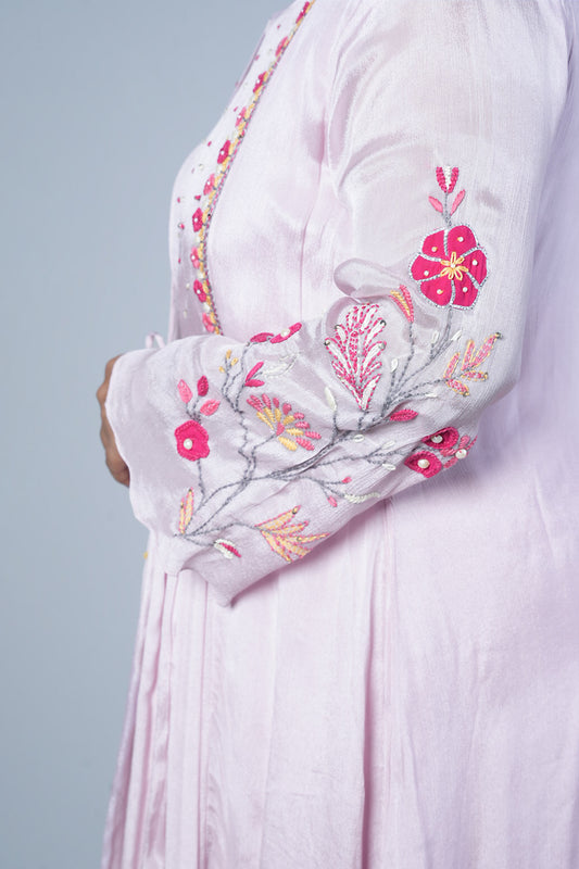 Baby Pink Jacket pattern pure chinnon kurti pant