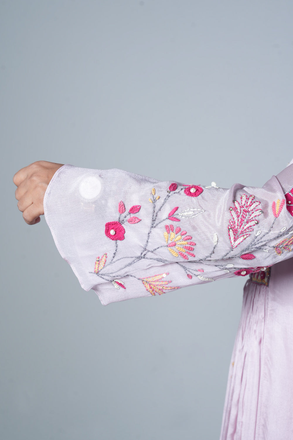 Baby Pink Jacket pattern pure chinnon kurti pant