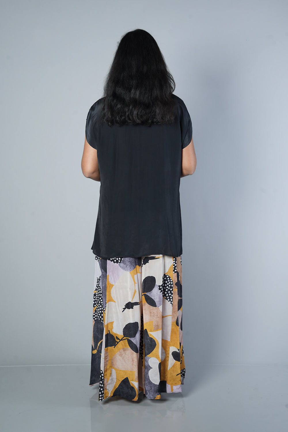 Black Crepe Designer Cordset with Handwork on on side of shirt