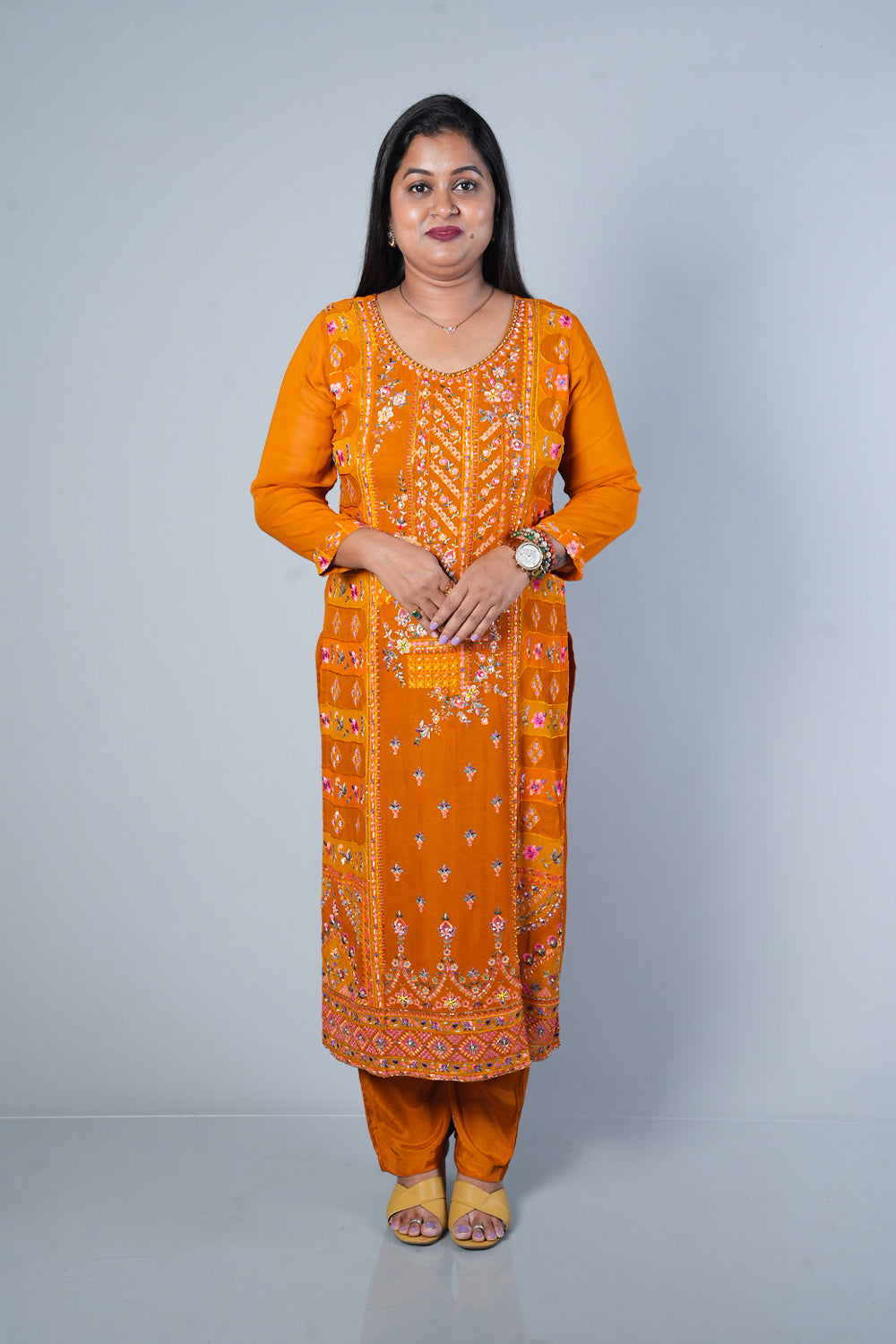 Mustard Colour Pure Gorgette Suit Set