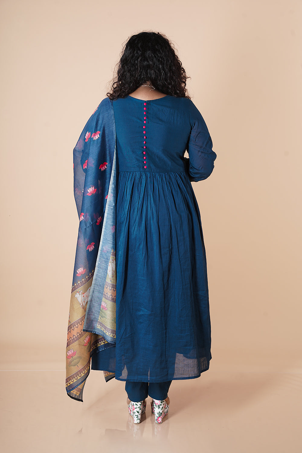 Blue Mulcotton Chudi Sleeves with Chanderi Pichwai Dupatta