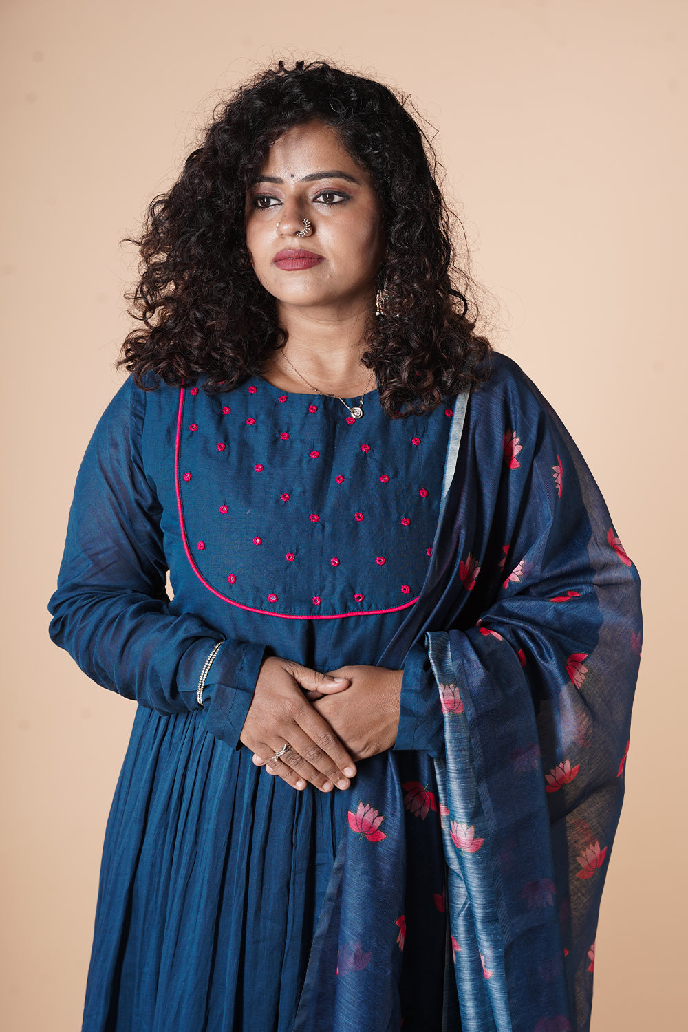 Blue Mulcotton Chudi Sleeves with Chanderi Pichwai Dupatta
