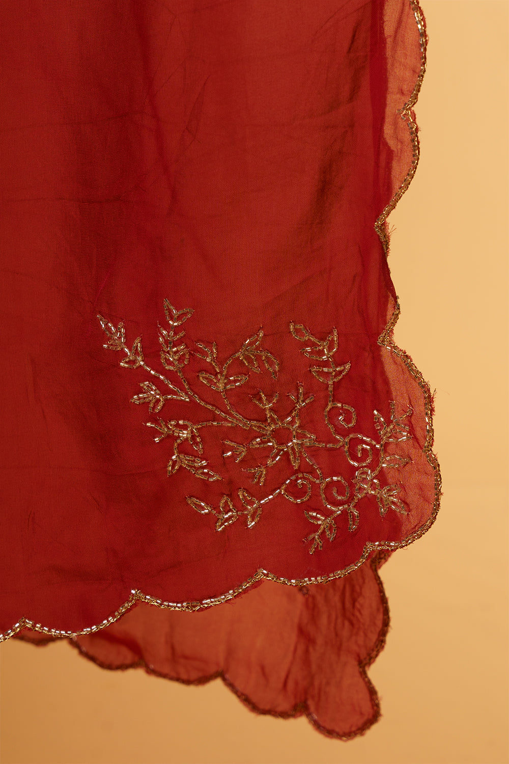 Maroonish Red Pure chinnon Handwork set