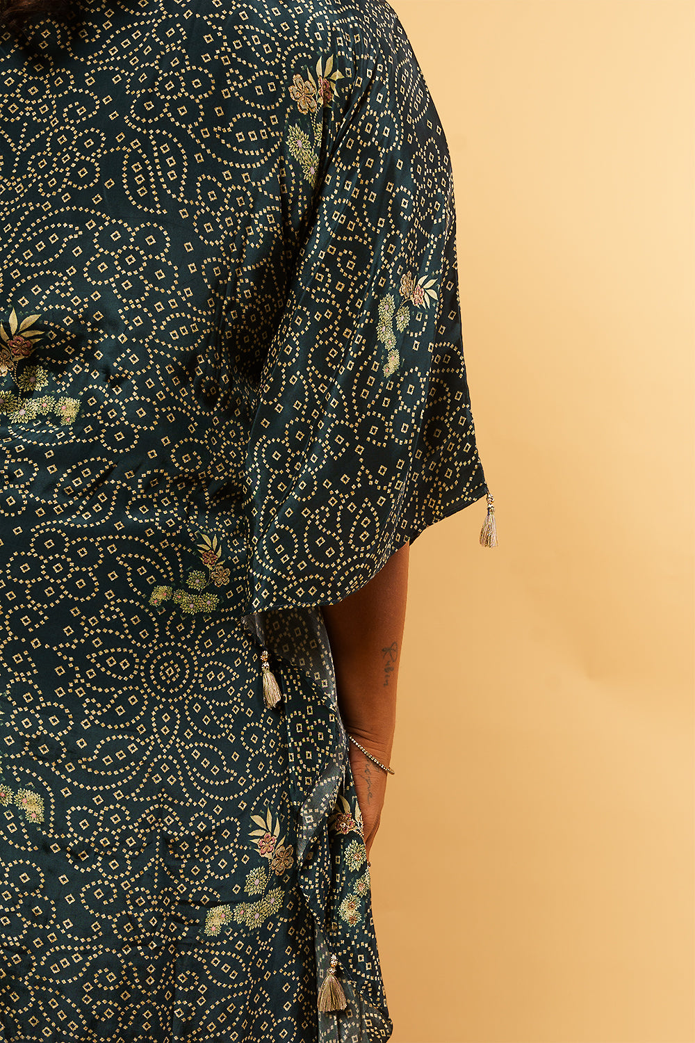 Bottle Green Bandini print Kaftan set
