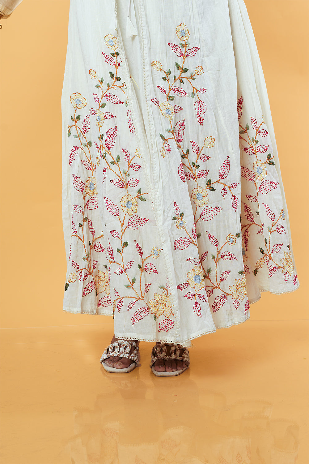 Cream colour Mulcotton Jacket pattern frock