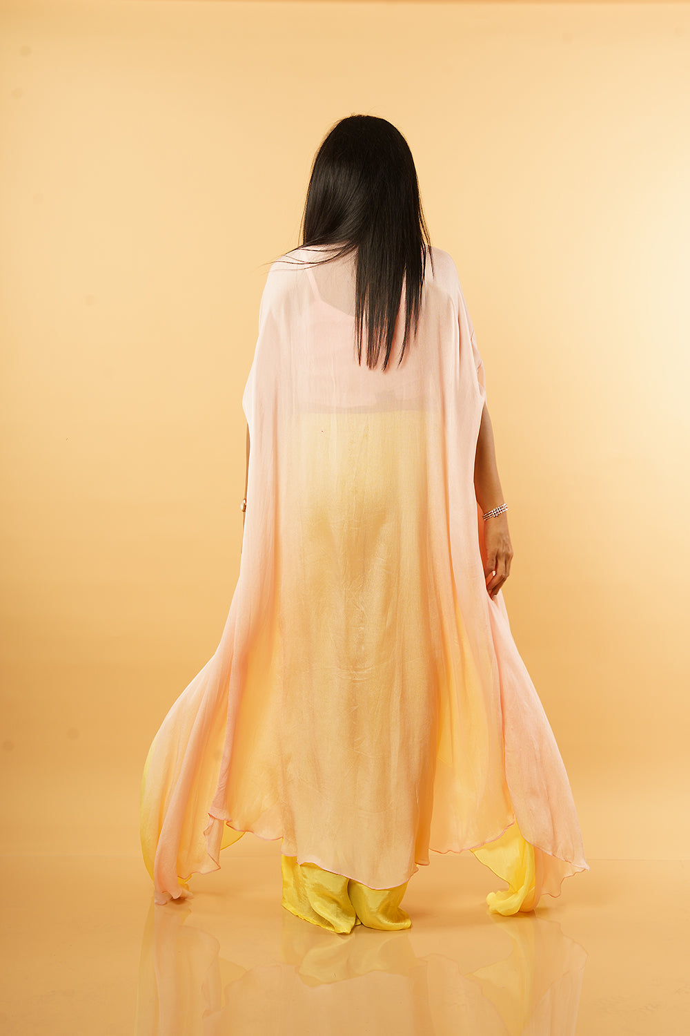 Baby pink and Yellow Shaded Indowestern set