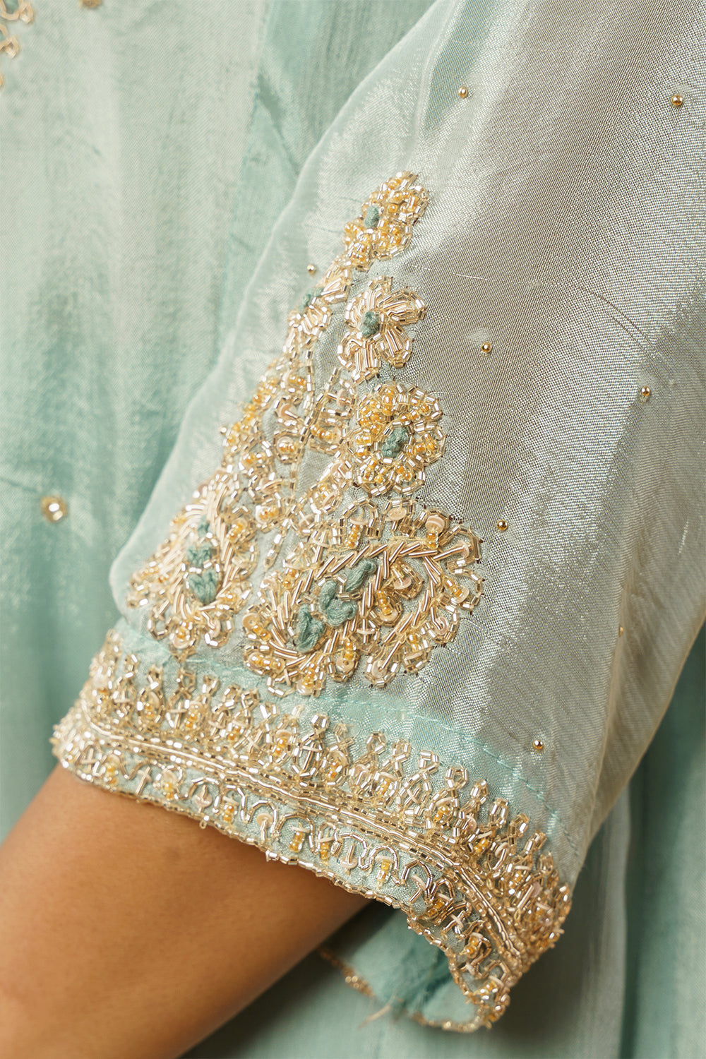Ice Blue Pure chinnon Handwork Anarkali set