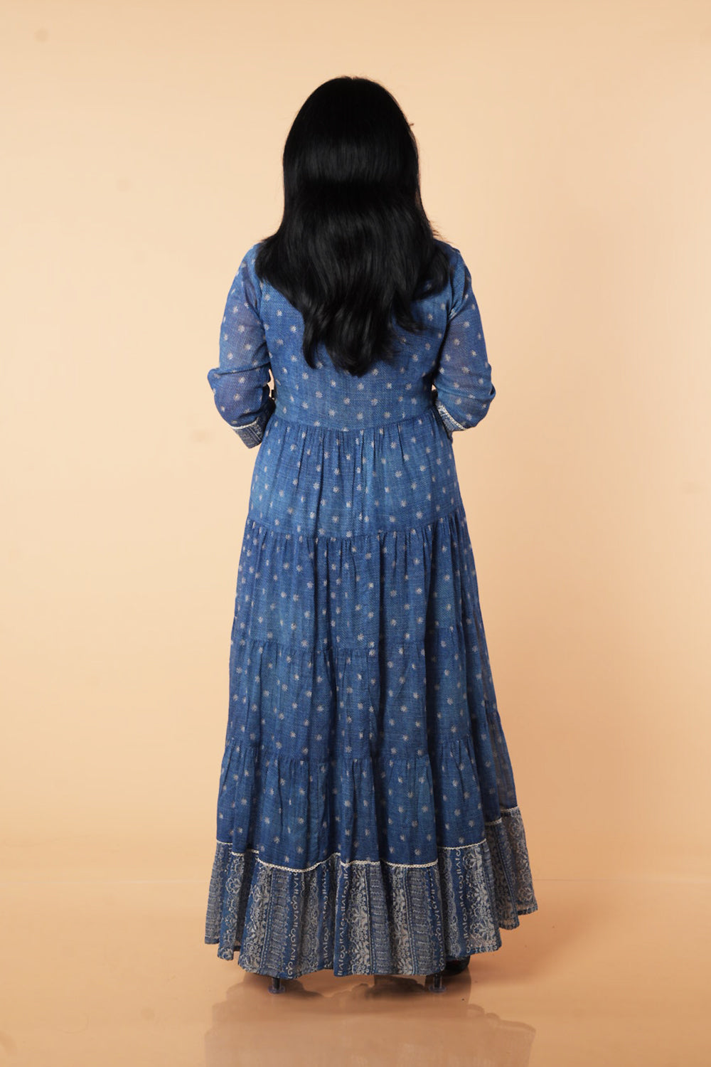 Blue Jacket Pattern Frock with embroidery on neck