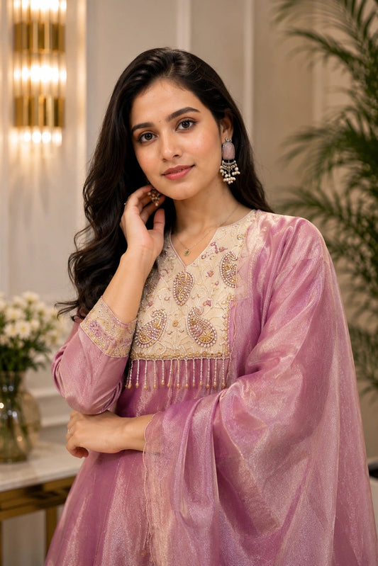 Fuchsia Glass Tissue Designer Suit Set
