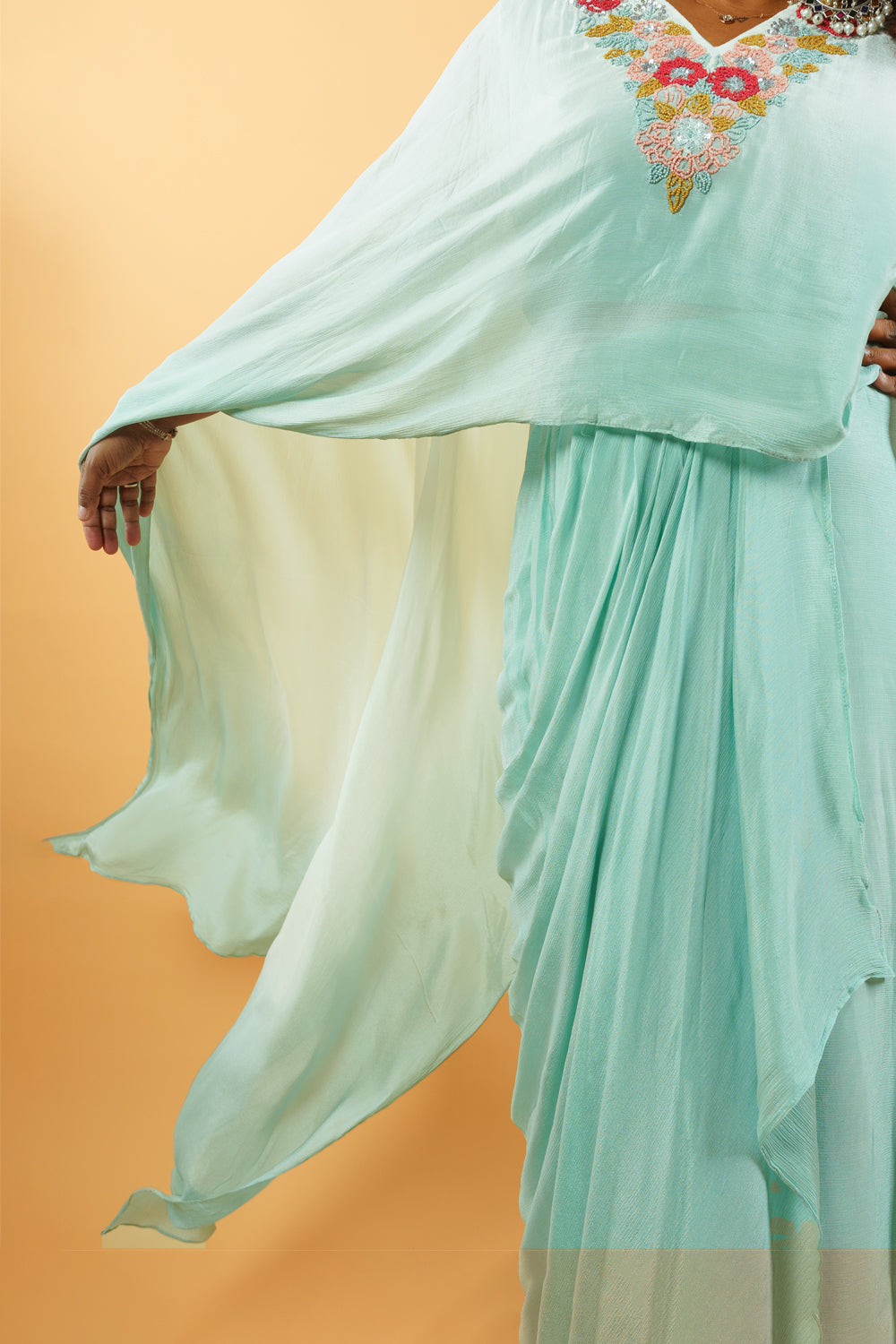 Ombre shadded Green Indowestern set