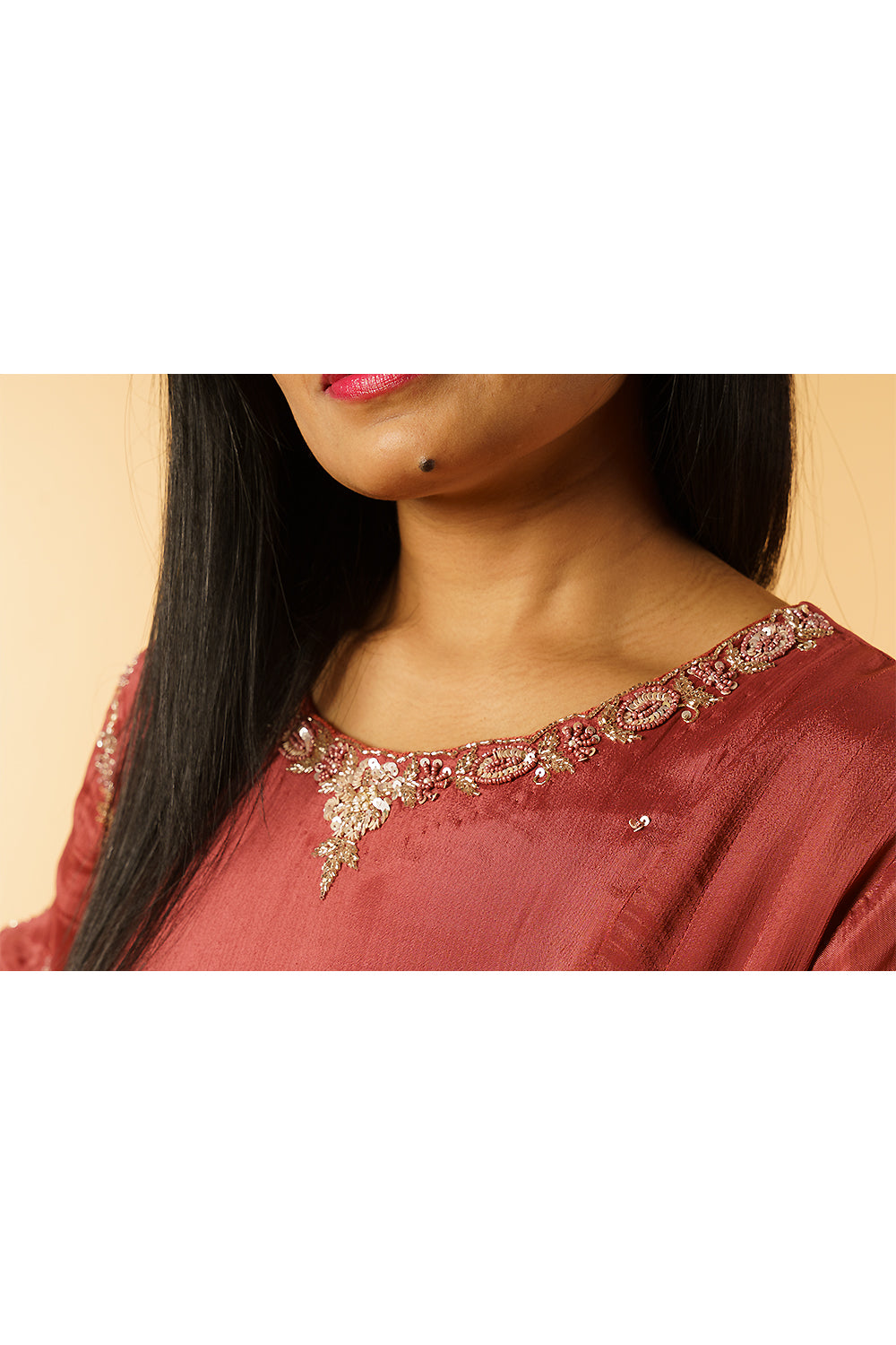 Peach Pure chinnon Handwork set