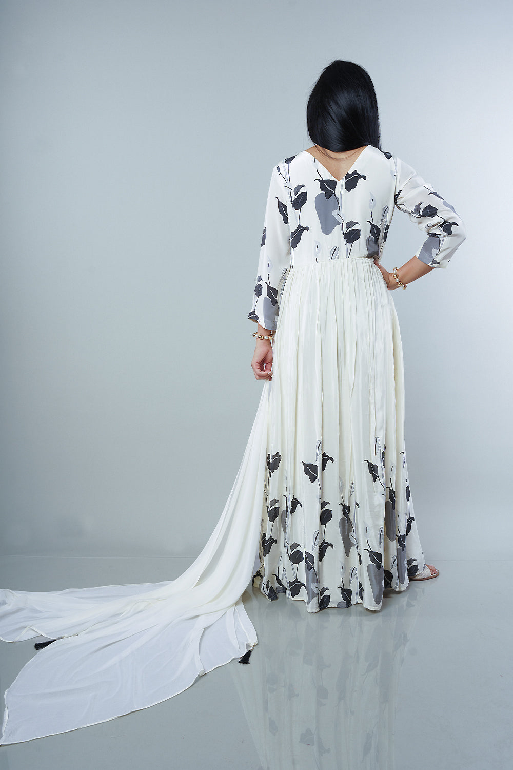 Cream and White Padded frock with handwork