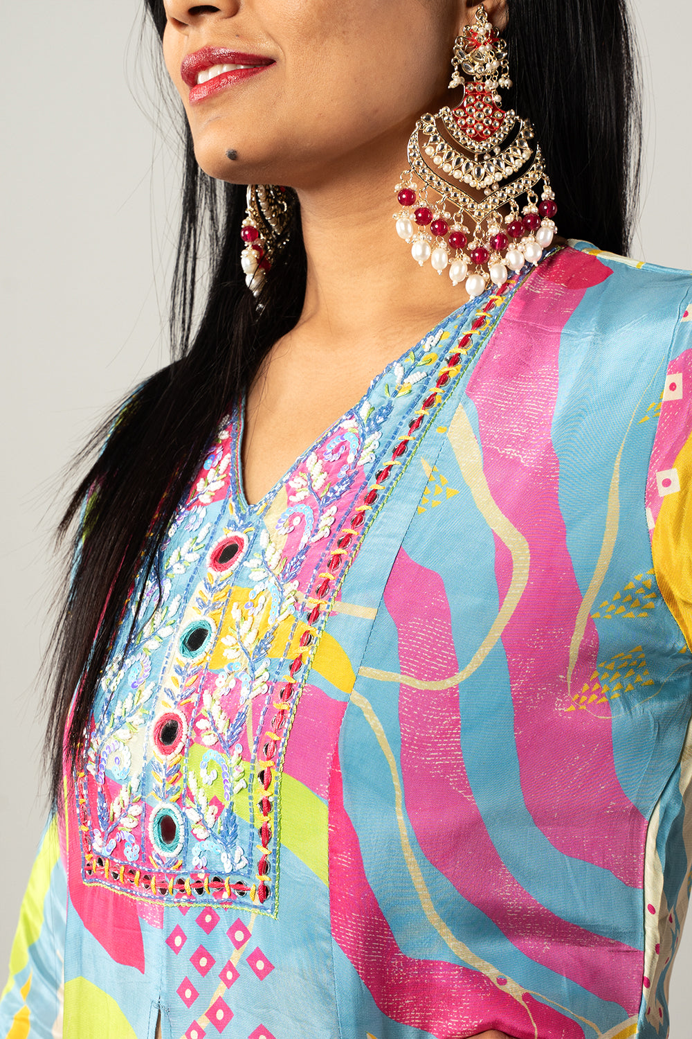 Multicolour Crepe Front slit set