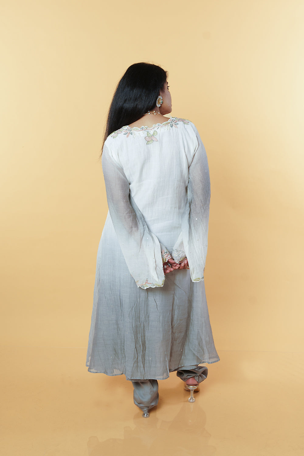 Ombre grey shade Banaras Mulchanderi with handwork Jacket