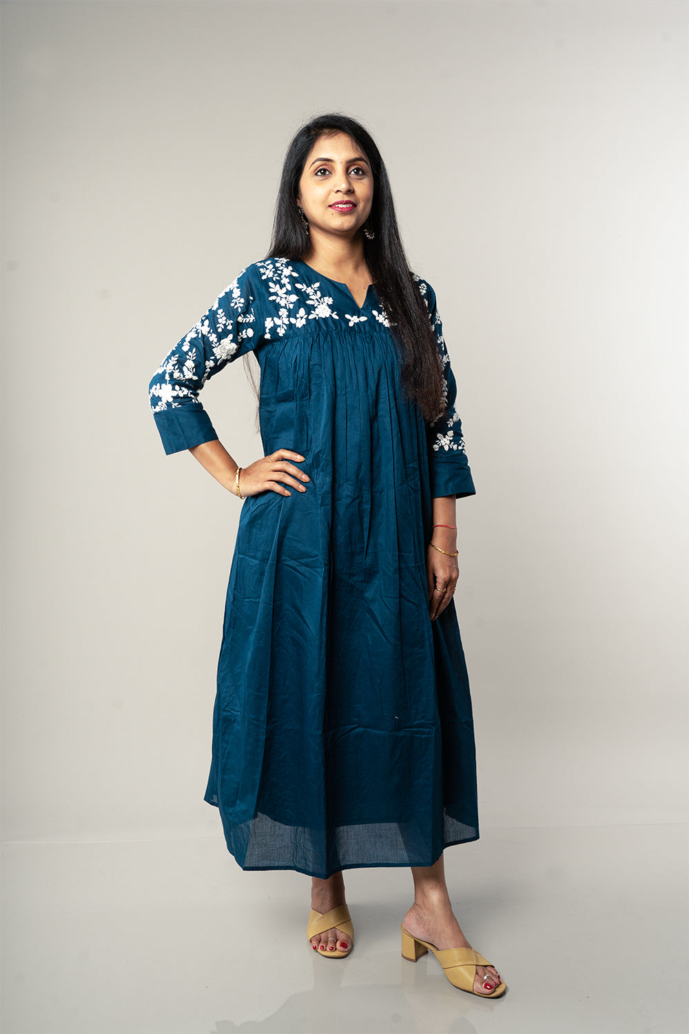 Blue Mulcotton Embroidery frock