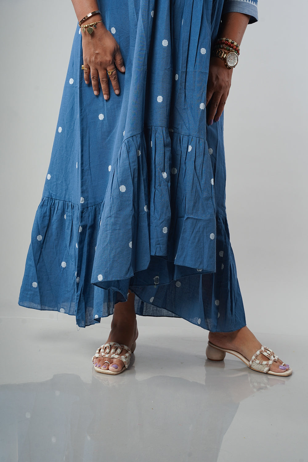 Light Blue Jamdhani High low Pattern frock