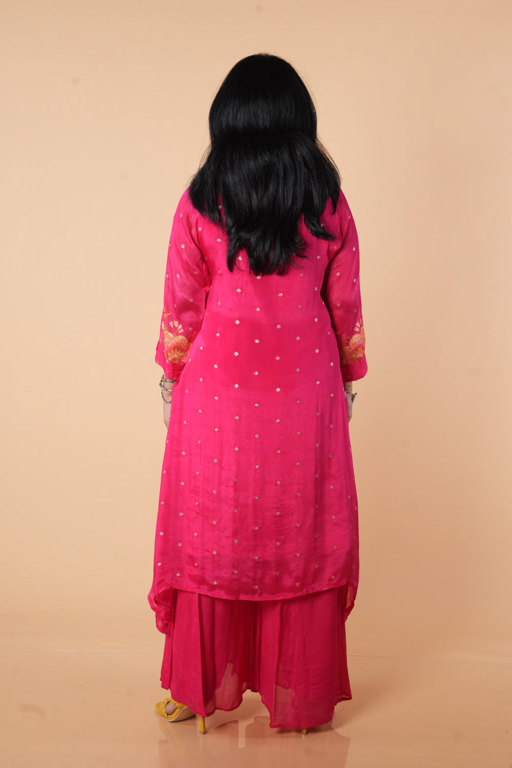 Pink Chinnon High low pattern with Excusive neck detailings