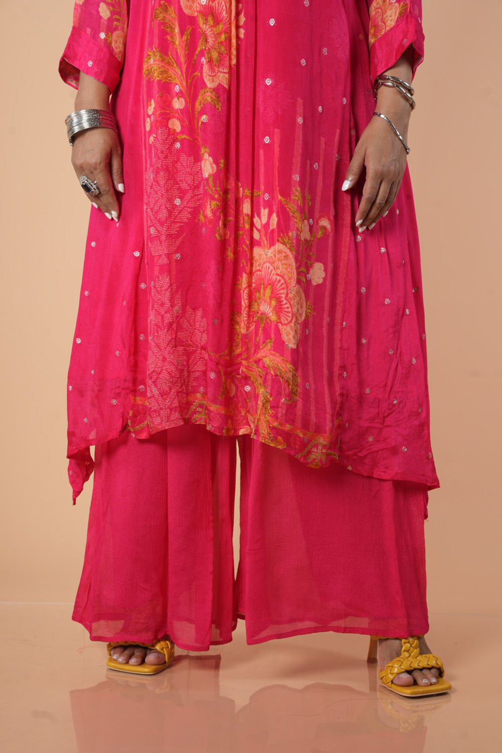 Pink Chinnon High low pattern with Excusive neck detailings