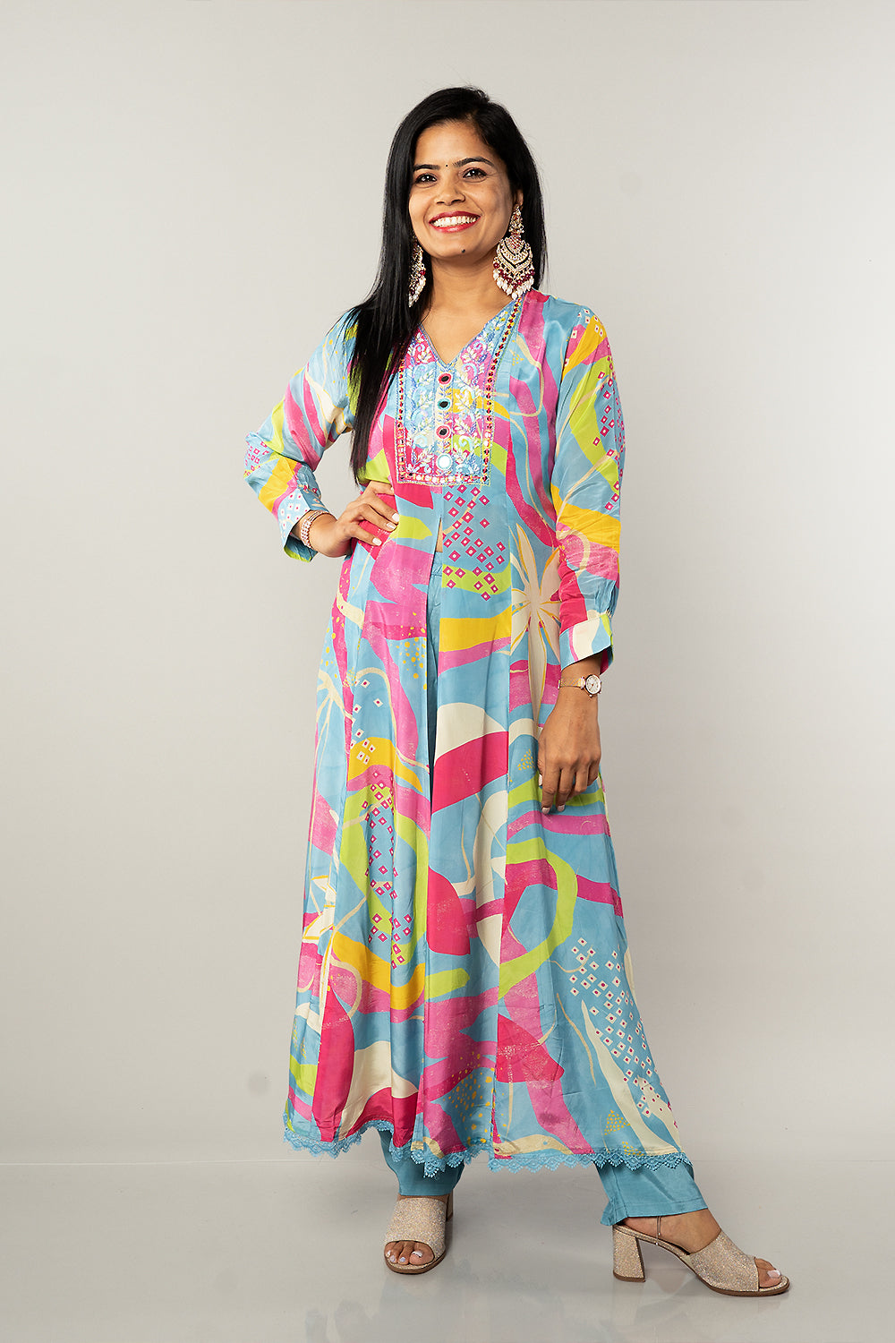 Multicolour Crepe Front slit set