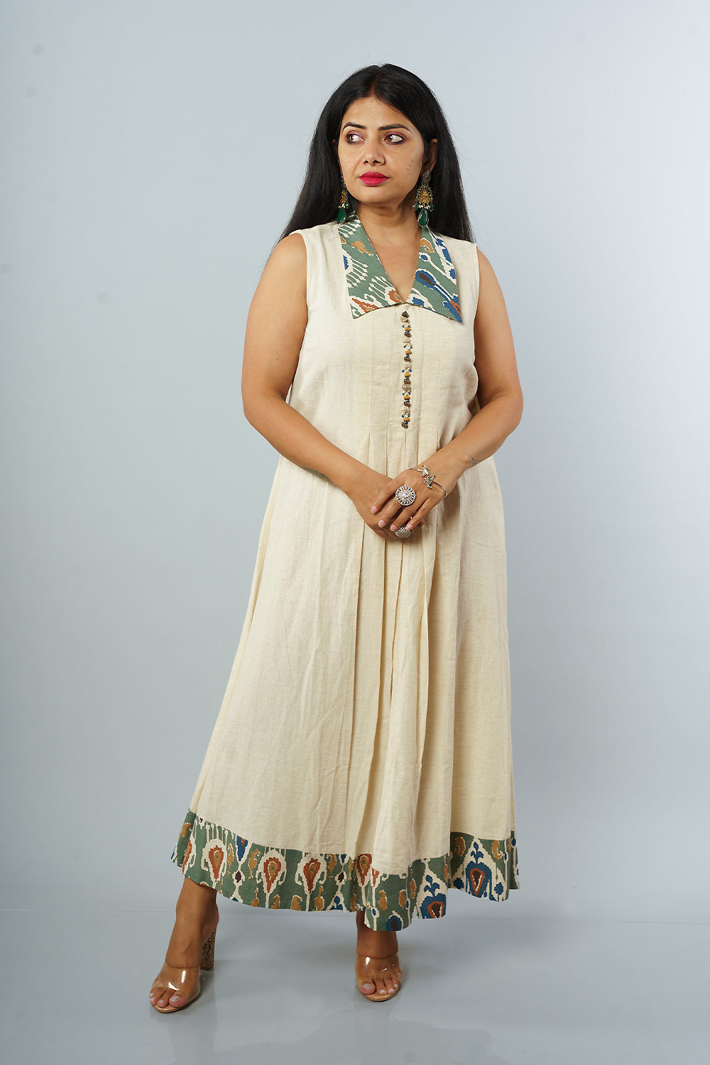 Cream Colour Lenin cotton frock