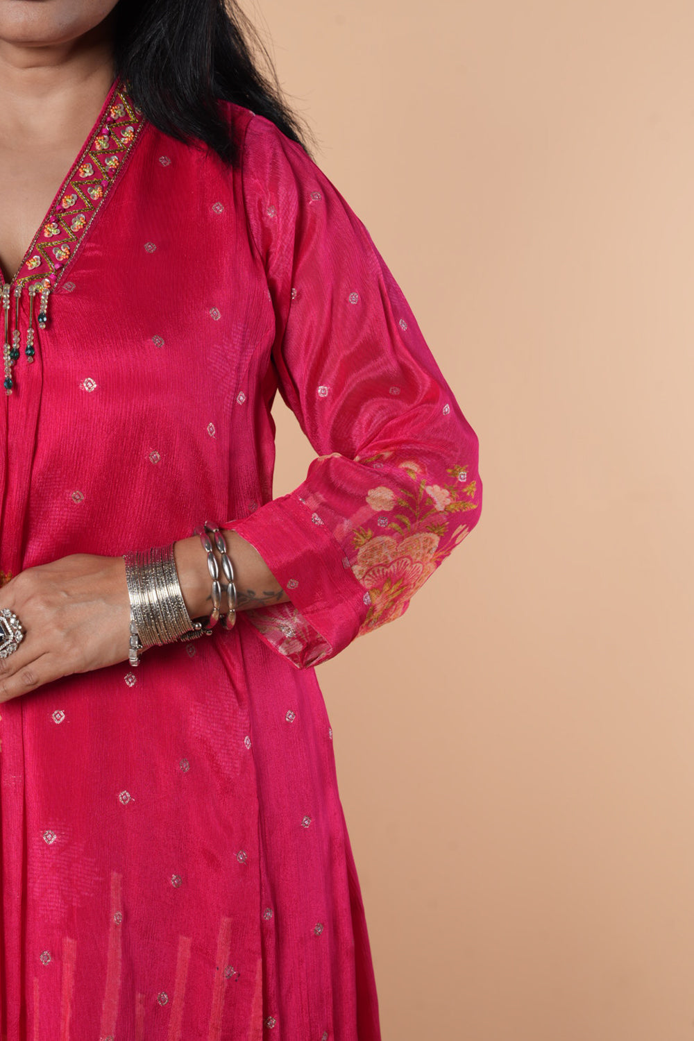 Pink Chinnon High low pattern with Excusive neck detailings