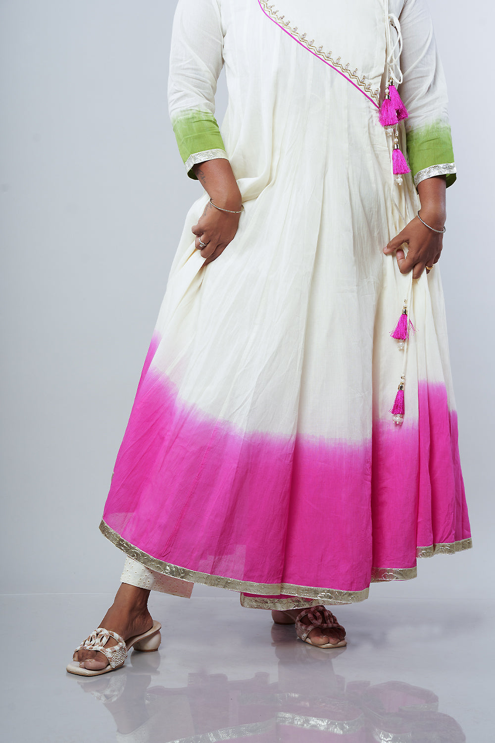 Ombre Cream and Pink Shaded Angrakha set