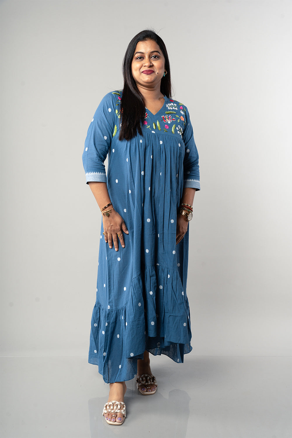 Light Blue Jamdhani High low Pattern frock
