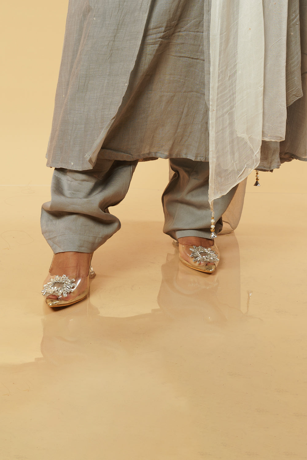 Ombre grey shade Banaras Mulchanderi with handwork Jacket
