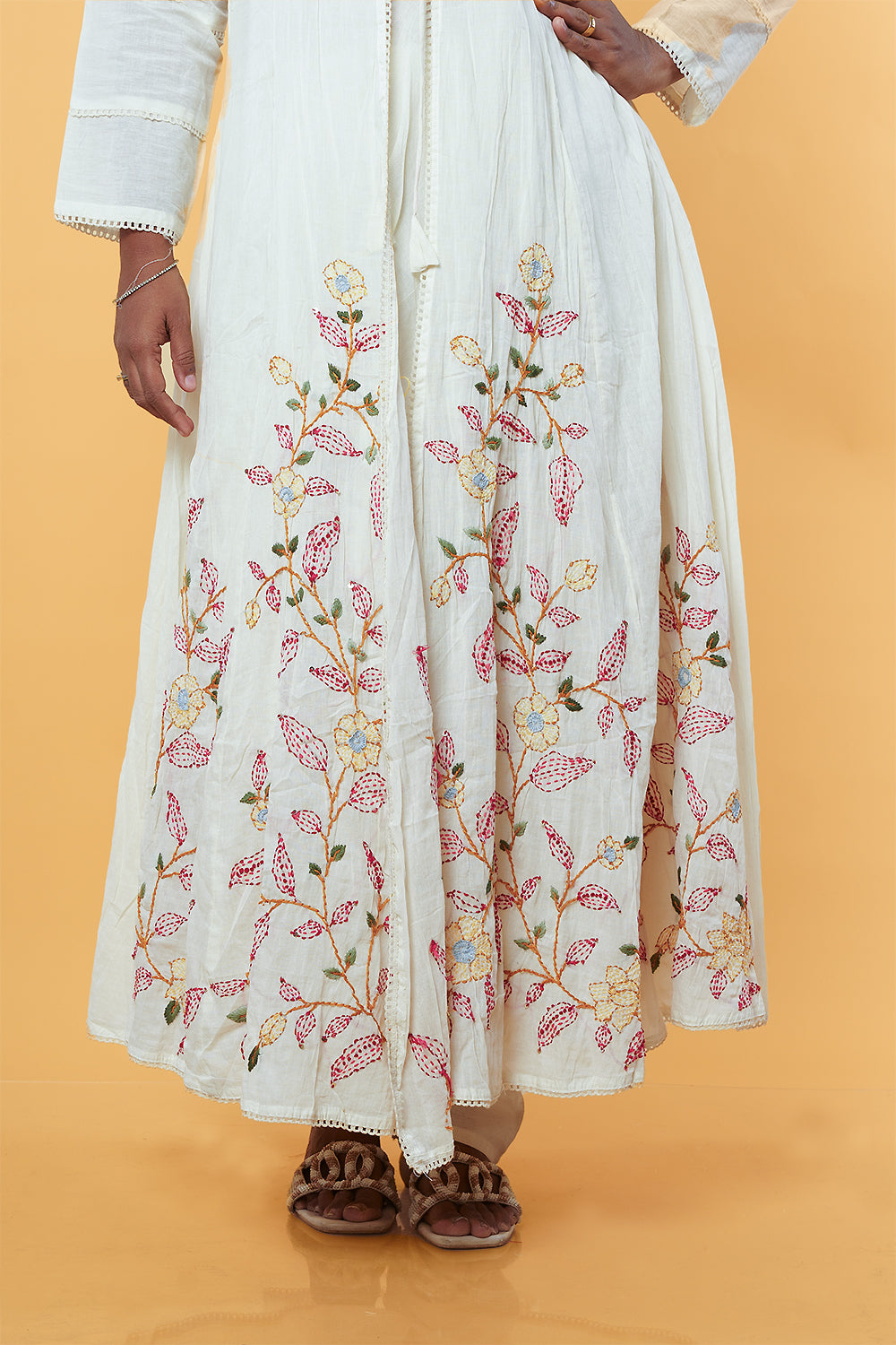 Cream colour Mulcotton Jacket pattern frock
