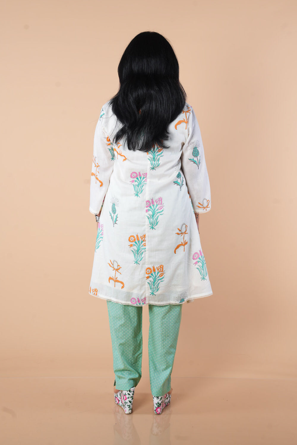 Block print mulcotton Cordset With Inner and contrast pant