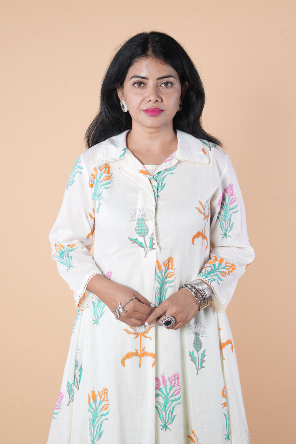 Block print mulcotton Cordset With Inner and contrast pant