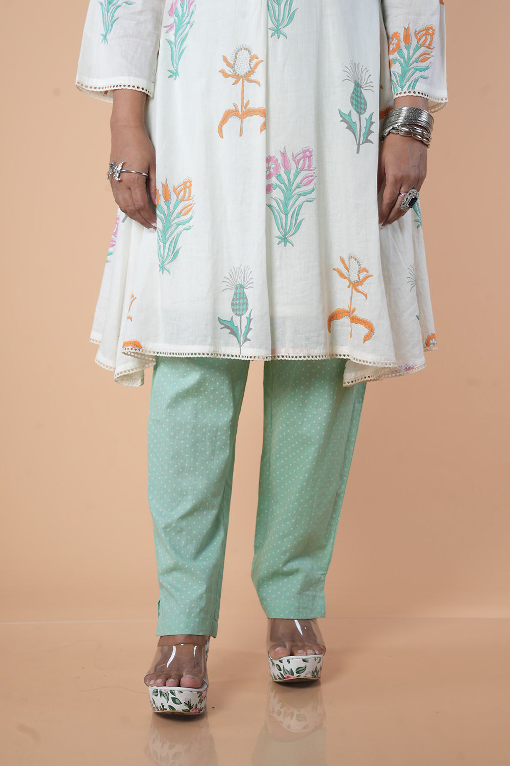Block print mulcotton Cordset With Inner and contrast pant