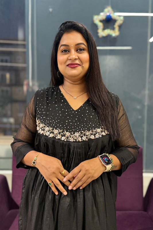 Black Banaras Kota Frock with handwork