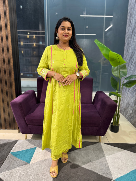 Premium cotton Sequence work suit set with Kota doriya dupatta