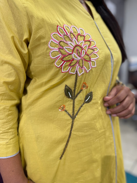 Classy Cotton Kurti Pant with work on yoke