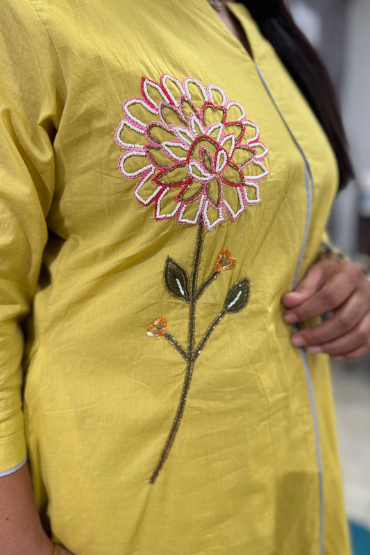 Classy Cotton Kurti Pant with work on yoke