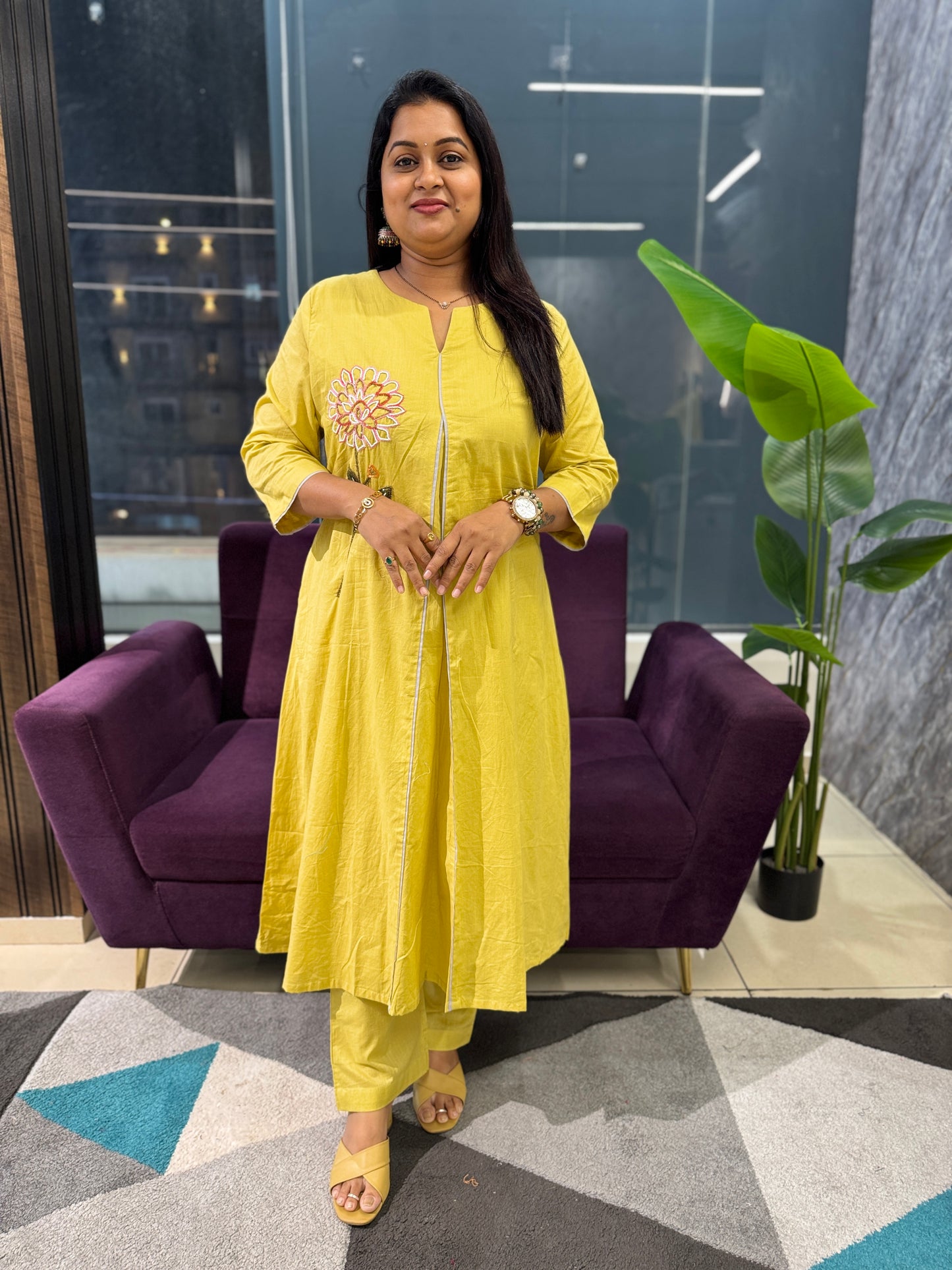 Classy Cotton Kurti Pant with work on yoke