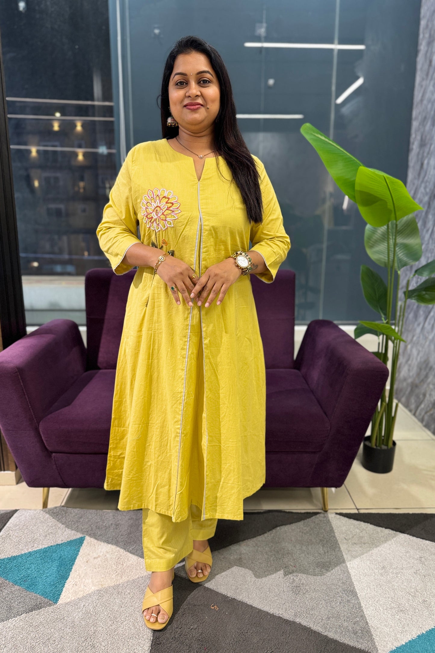 Classy Cotton Kurti Pant with work on yoke