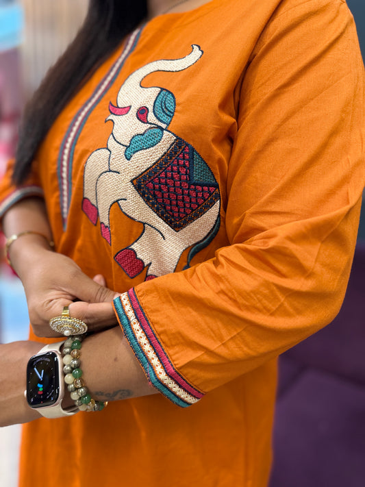 Pichwai Theme Orange Kurti Pant
