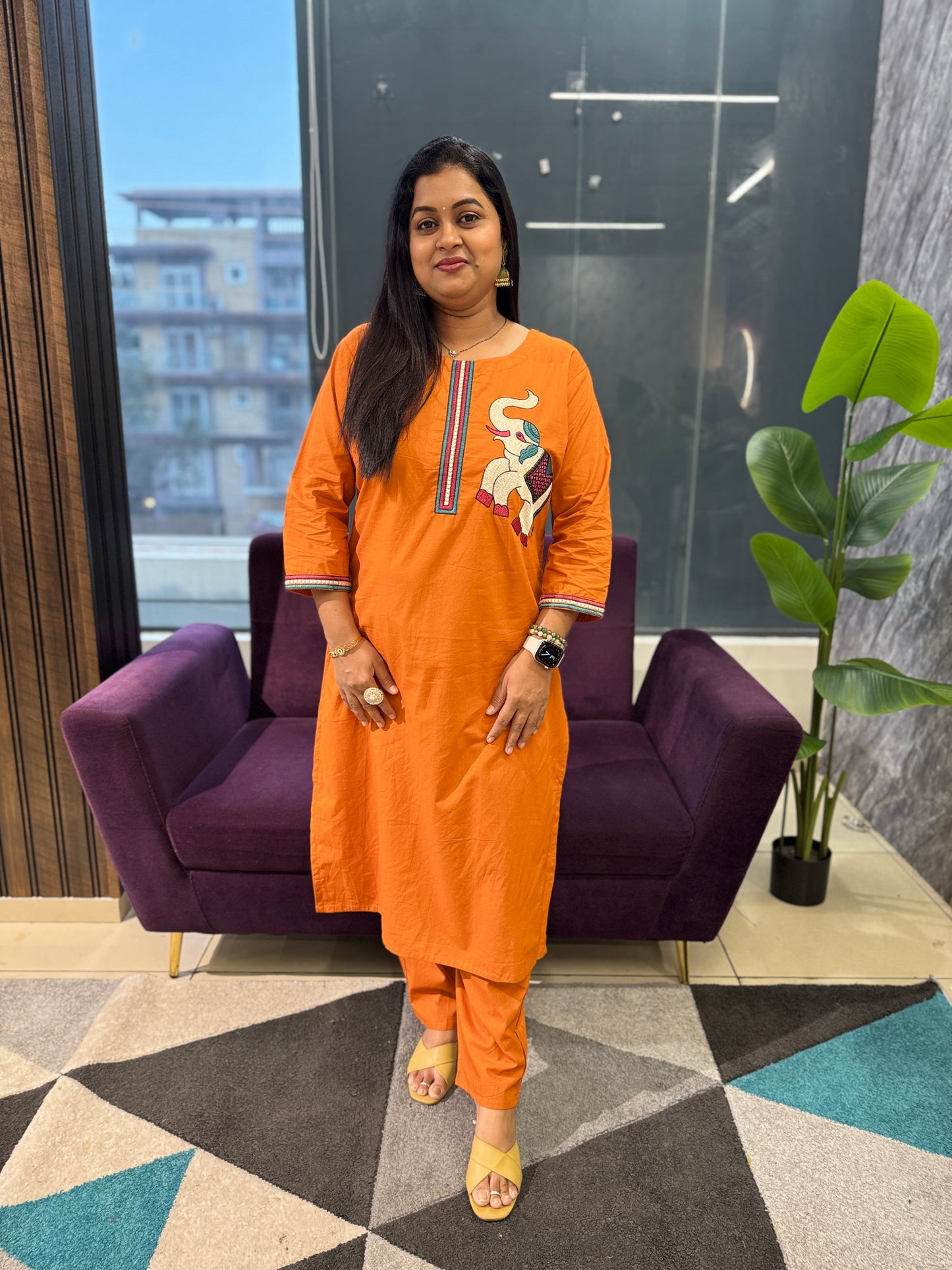 Pichwai Theme Orange Kurti Pant